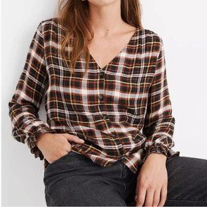 Madewell Plaid Button-Up Top - Brown, Black, White